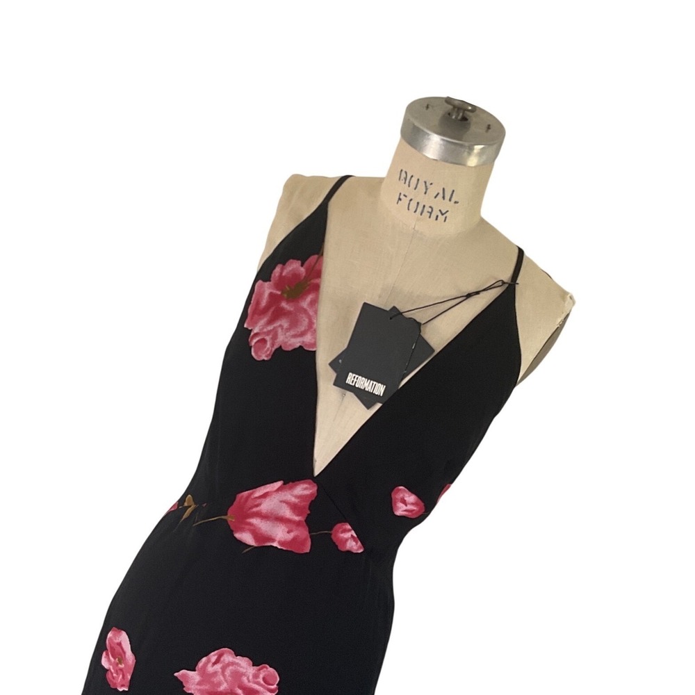 Reformation Black Floral Maxi Dress Open Back Slit Formal Evening Size S NWT - Picture 3 of 15